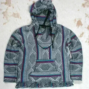 MEXICAN PONCHO Super Soft Hooded Beach Surfer Relaxed Fit Women Small